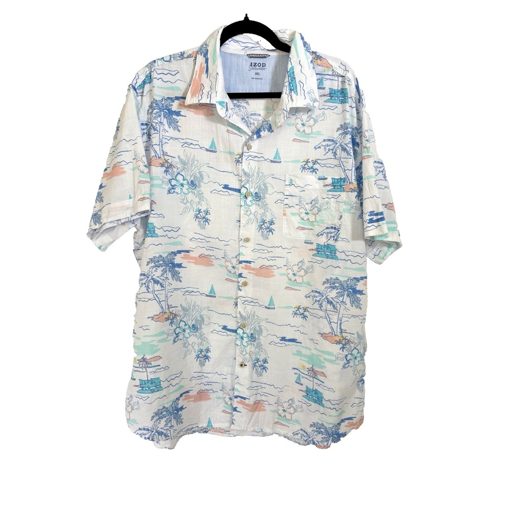 Izod Shirt Size 2XL Hawaiian Tropical Short Sleeve‎ Button Up